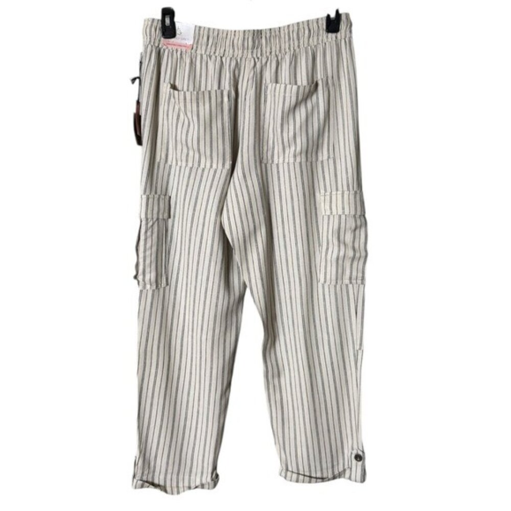 Happily Grey Womens Convertible Cargo Pants Large Linen Beachy Bohemian Lagom - Picture 3 of 8